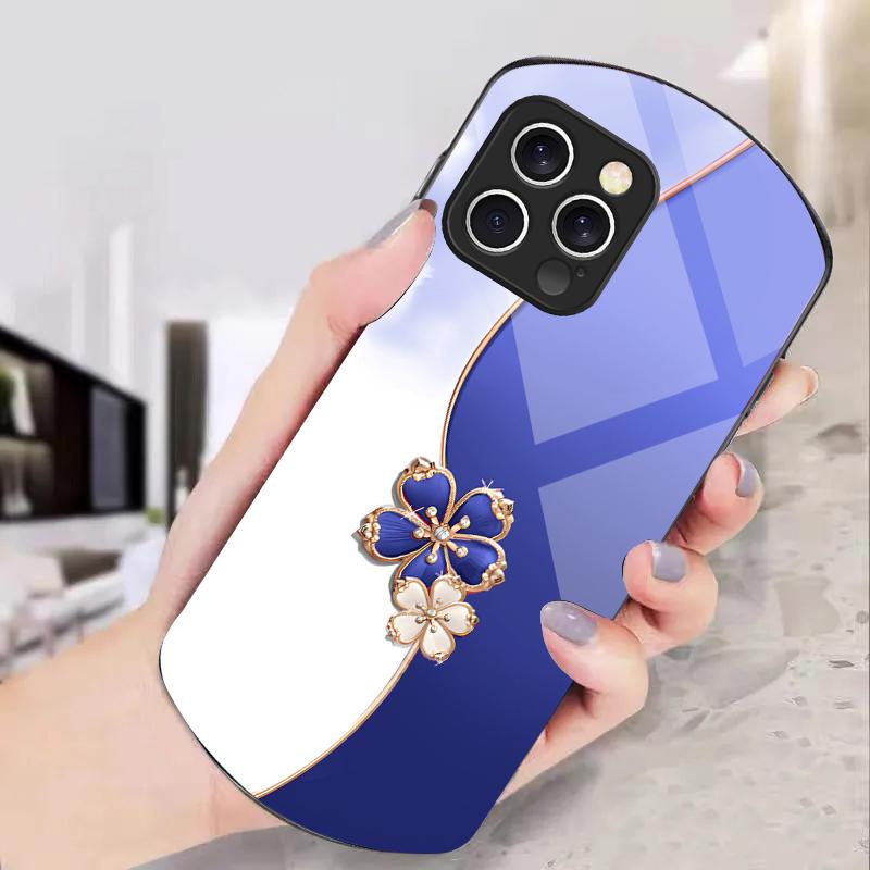 Счастливый четырехлистник Для iPhone 16 15 14 13 Plus 12 mini 11 Pro Max XR Xs X 7 8 6 6S Эллиптический закаленный стеклянный чехол для телефона