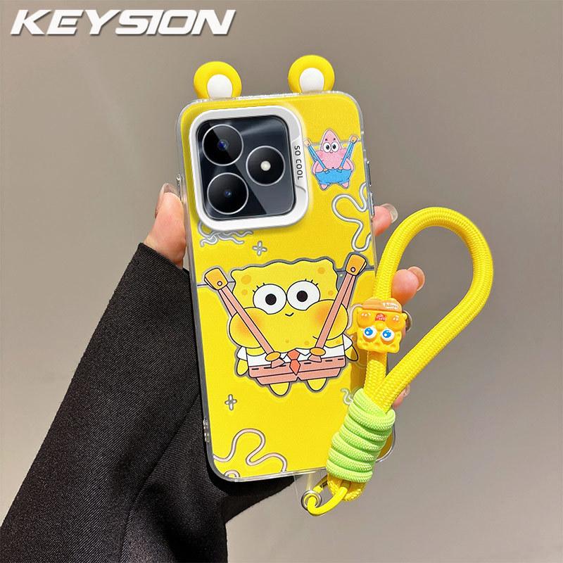 KEYSION Милый мультяшный чехол с ушками для Realme C53 C51 со шнурком Мягкий силикон+ПК Противоударный чехол для телефона для OPPO Realme Note 50