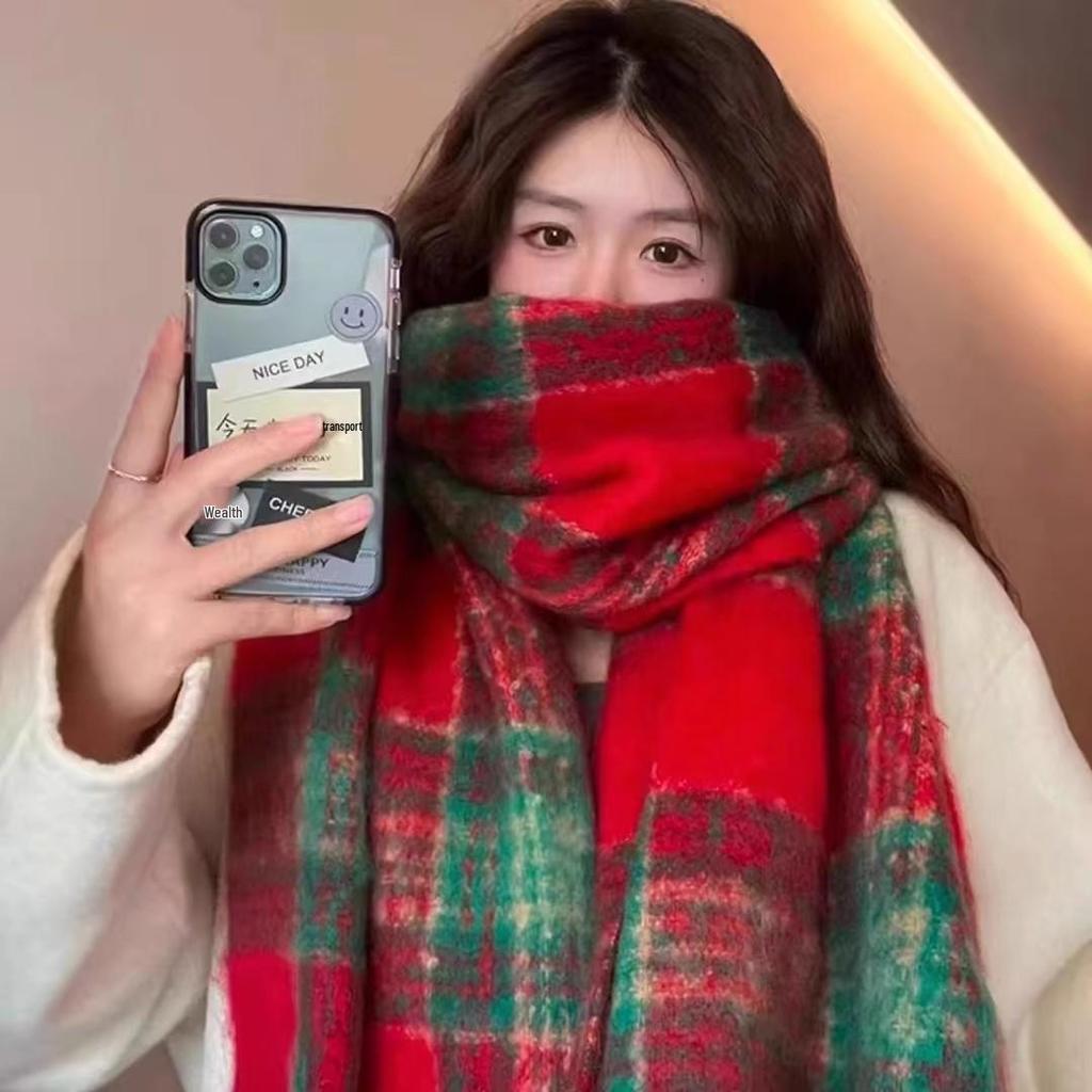 Korean Style Striped Imitation Cashmere Winter Scarf for Women - Thickened Plush Warmth