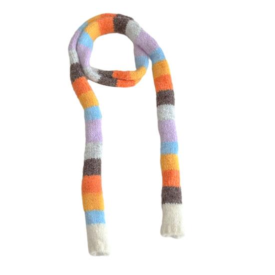 Yousheng Rainbow Striped Scarf Women Long Skinny Fuzzy Fluffy Neckerchief Knit Thin Scarf Autumn Winter Knitting Scarf Outfit Accessories