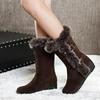 New Winter Women Boots Casual Warm Fur Mid-Calf Boots Shoes Women Slip-On Round Toe Wedges Snow Boots Shoes Muje Plus Size 42