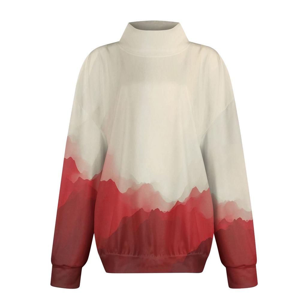 Женская мода с принтом и длинными рукавами, свободная полуводолазка с разрезом, толстовка, топ