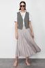 Women's Fashion Ecru Lined Polka Dot Pleated Woven Skirt