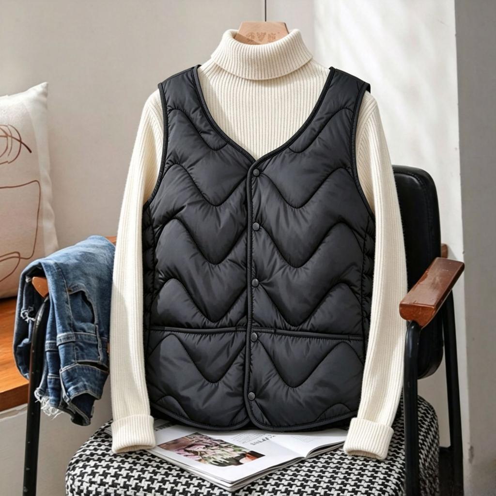 Down cotton vest women's autumn and winter new velvet warm inner short V-neck sleeveless slim-fitting vest jacket