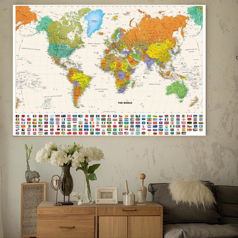 Карта мира - страны с городами, карта мира без рамы, настенный декор для гостиной, спальни, дома, офиса, современное искусство, инструмент для путешествий