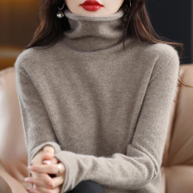 Шерстяной свитер с высоким воротом, новый однотонный высококачественный свободный трикотажный свитер Joker для женщин