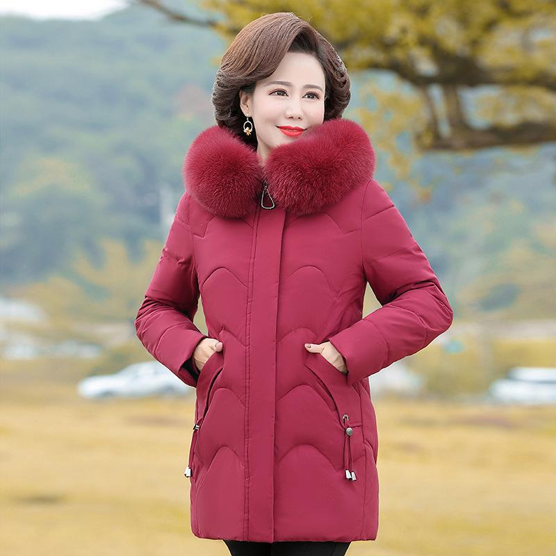 Middle-aged and Elderly Cotton-padded Women's Winter Thickened Large Fur Collar Mother's Cotton-padded Clothes Cotton Warm Jacket