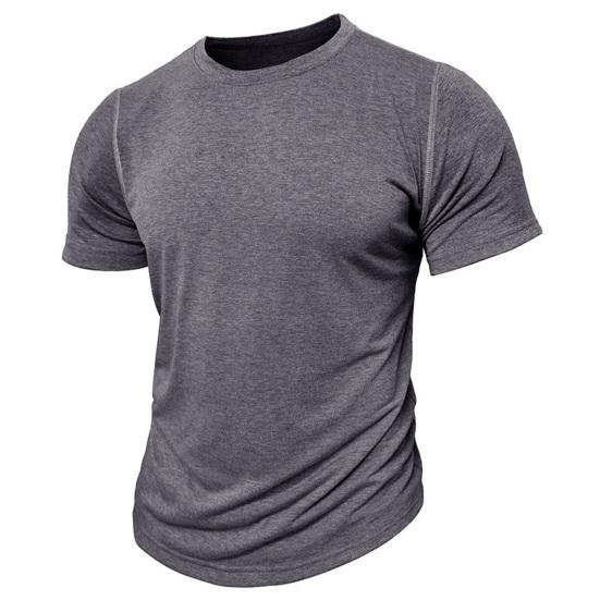 Men's Round Neck T-shirt Cotton Solid Color Short Sleeve Basic Tee Pullover