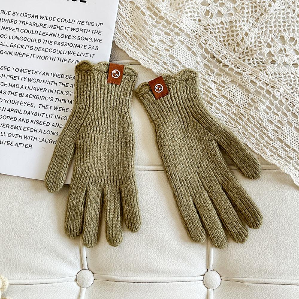 Lace Cashmere Open Finger Warm Gloves  Electric Bike Gloves  Autumn and Winter