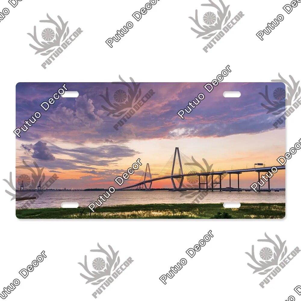 Putuo Decor Bridge Licenses Plate Metal Sign Plaque Metal Vintage Decoration for Living Room Door Beach House Home Wall Decor