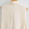 Women Vest Coat Turn-down Collar Sleeveless Loose Solid Color Single Button Cardigan Strap Decor Mid Length Commute Formal Suit