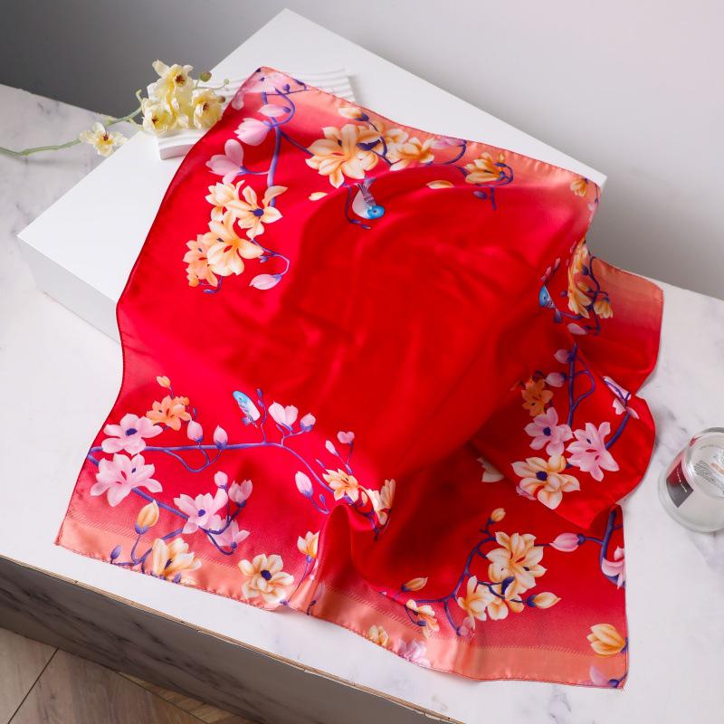 Шелковый женский квадратный шарф - Китайский стиль платок на голову для весны, лета, осени - Защита шеи и согревающий - Элегантный тонкий стиль для мамы