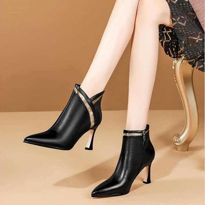 Короткие женские сапоги из мягкой кожи на высоком каблуке 8 см, новые женские ботинки без каблука, женские ботинки с острым носком, универсальные ботинки martin на высоком каблуке