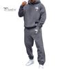 Мужской костюм с капюшоном и брюками, уличный, с плюшевой подкладкой, большой размер, свободный спортивный костюм для улицы, однотонный зимний спортивный костюм, комплект из брюк с завязками на щиколотках