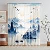 2-piece Set of High-definition Digital Oriental Aesthetics Fog Blue Landscape Painting Print Window Screen Home Decorating Style