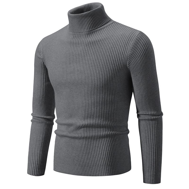 Autumn Winter Men's Turtleneck Sweater Solid Color Knit Pullovers Men