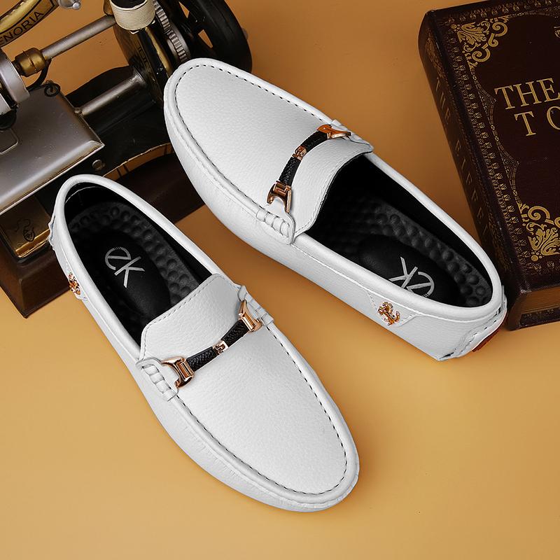 2024 White Loafers Men Handmade Leather Shoes Black Casual Driving Flats Blue Slip-On Moccasins Boat Shoes Plus Size 46 47 48