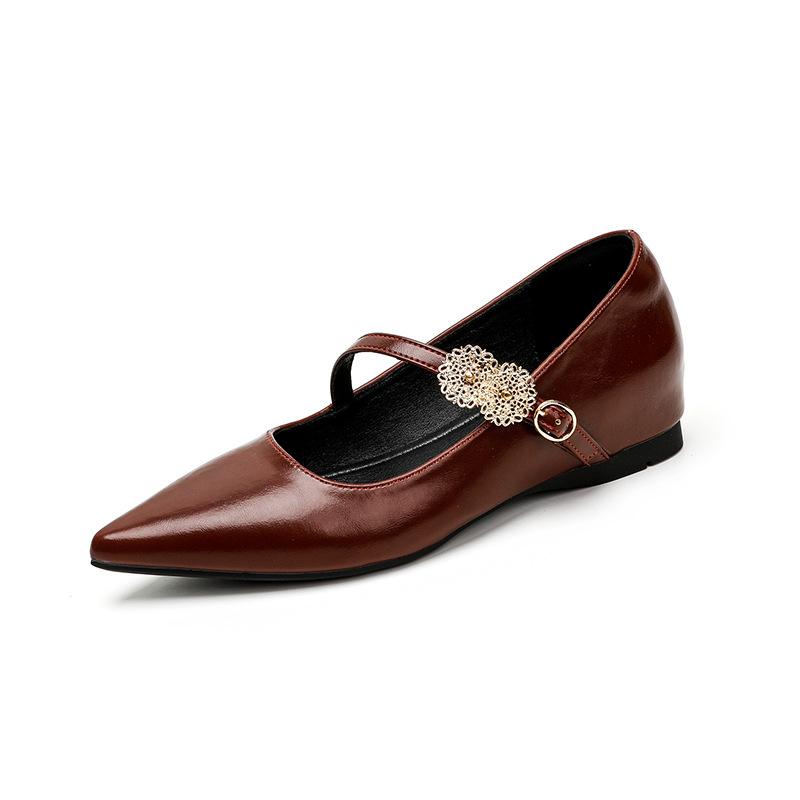 Французские туфли-лодочки на пружине, с острым носком, темпераментные, с металлической пряжкой, ремень в виде одной линии, внутренняя танкетка, женская обувь, вечерний бриз, нежные туфли, фея, одинарные туфли