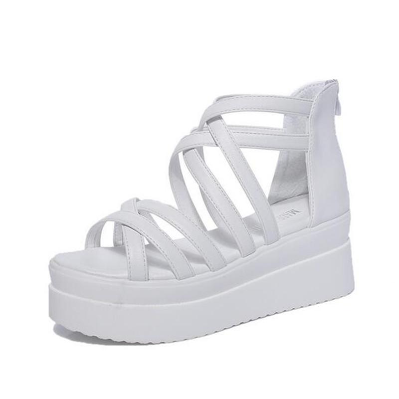 Summer Women Sandals Sponge Base Platform Height Roman Sandals White Sandalia