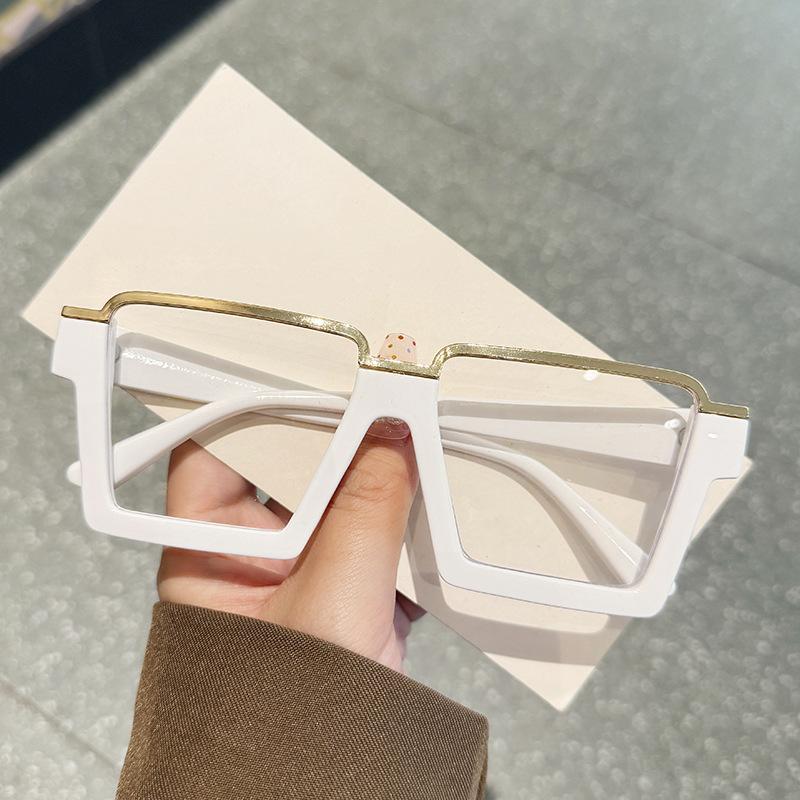 Fashion Oversized Square Glasses New Women Stylish Semi Metal Rim Eyeglasses Trendy Vintage Design Blue Light Blocking Eyewear