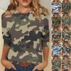 Women's Fashion Casual Seven Sleeve Camouflage Printed Round Neck T-Shirt Top