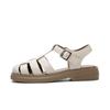 Soft Leather Casual Sandals Summer Woven Soft Bottom Closed Toe Platform Retro Flat Roman Style Sandals Women