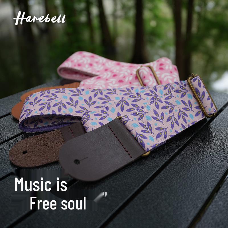 Retro Forest Guitar Strap with Bronze Buckle - Pink/Purple Leaves 031, Pink/White Leaves 032