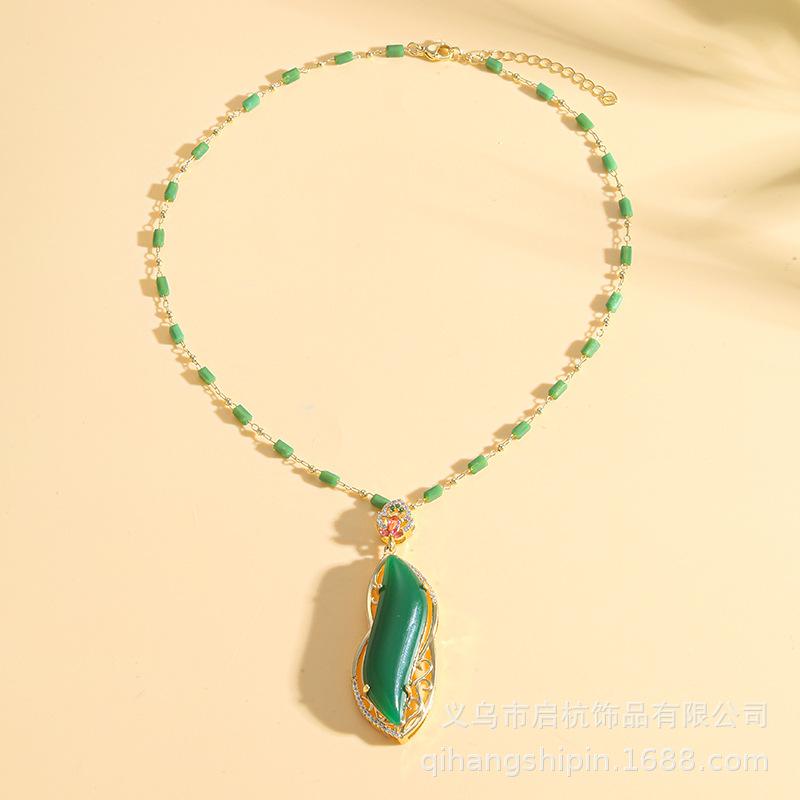 Beauty Waist Jade Necklace Women'S Retro Noble Ol Temperament Bamboo Collarbone Chain