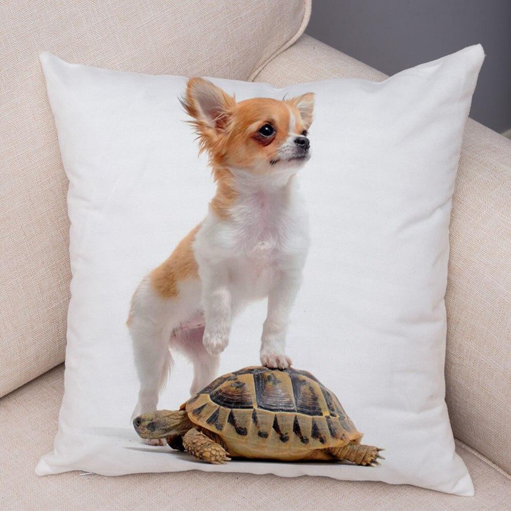 Cute Pet Animal Pillowcase Decorative Cute Puppy Chihuahua Pillowcase Soft Plush Cushion Cover for Car Sofa Home 45x45cm