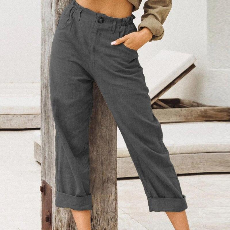 Весна, лето, осень, чистый цвет, хлопок и лен, модные свободные повседневные брюки с высокой талией для женщин