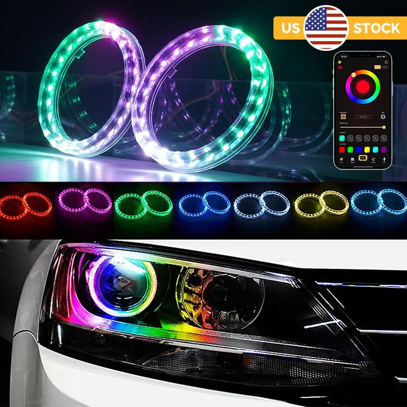 Левая + Правая RGB 80MM Светодиодные Ангельские Глаза Кольца Гало Управление через Приложение Фара Дневные Ходовые Огни