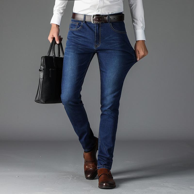 Новые джинсы мужские свободные прямые летние тонкие срезы мужских брюк летние эластичные узкие длинные брюки Tide