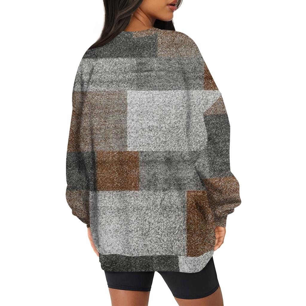 Женский повседневный свободный свитер с круглым вырезом и длинными рукавами с принтом и карманом