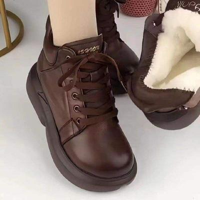 Зимние ботинки из мягкой кожи, модные, на толстой подошве, с мягкой подошвой, ботинки Мартина женские 2025, зимние шнурованные, с набивным утолщением, зимние ботинки, хлопковые ботинки