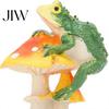 DIY Fairy Garden Accessories Resin Frog on Mushrooms Figurine, Micro Landscape Bonsai Ornament, Decor for Succulent Pots Waterproof Miniature
