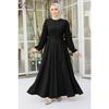 Belted Black Hijab Dress 23101s