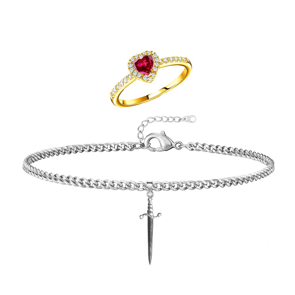 Готический панк Одна стрела сквозь сердце Сердце и меч Y2k Ожерелье Красный кинжал Пара Стразы H0D3