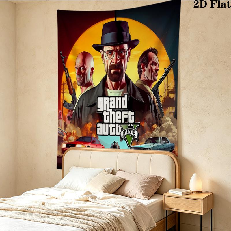 Настенный гобелен Grand Theft Auto Эстетичное настенное панно Печатная тканевая покрывало Декоративные гобелены Для спальни Гостиной Домашний декор