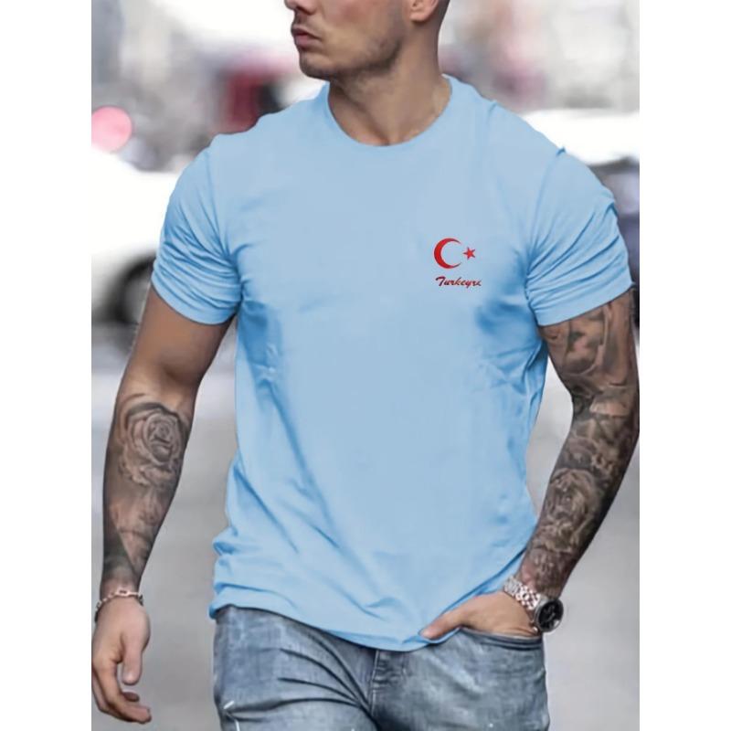 Men's Short Sleeved T-shirt, Round Neck Top, Letter Pattern Print, Comfortable, Casual, Summer, Loose Size