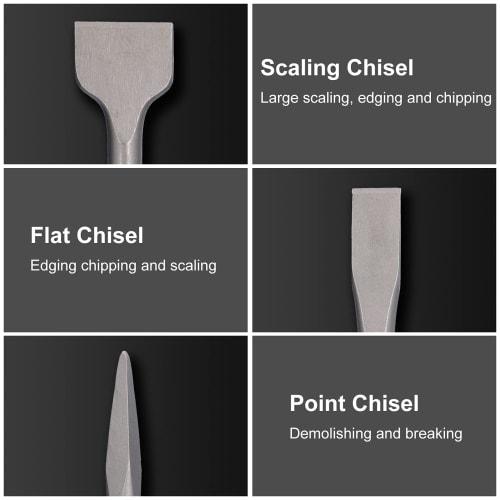3-Piece Hammer Drill Chisel Set, Carbon Steel Scaling Chisel, Flat Chisel Point Chisel, Rotary Hammer Drill Bit for Tile and Concrete Work (SDSmAX (5-