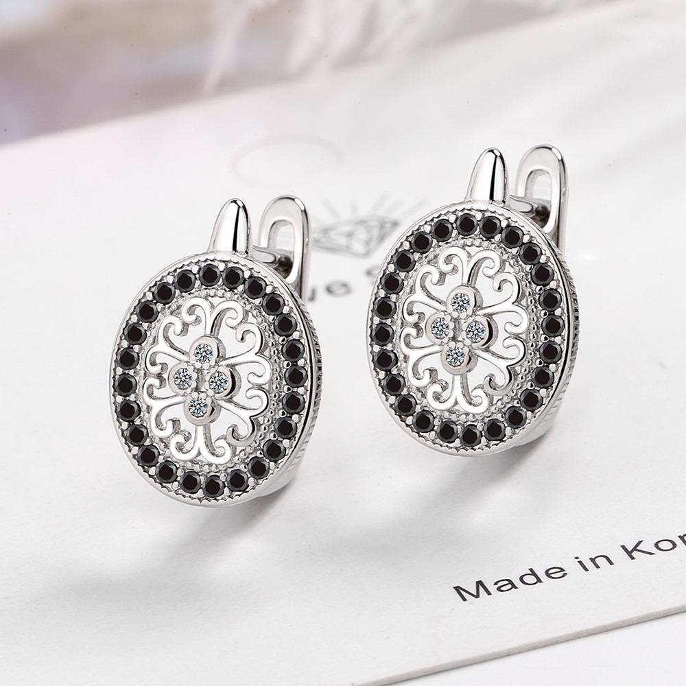 Fashion Creative Rhodium Plated Black Zircon Earrings Vintage Non Tarnish Womens 925 Copper Earring