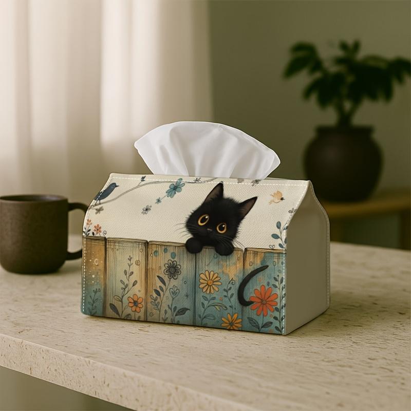1pc Fun And Quirky Tissue Box - Cat Looking Over a Fence, 17.02*25.91cm, Perfect for Kitchen, Living Room, Bedroom, Bathroom - Festive Decoration, Bat