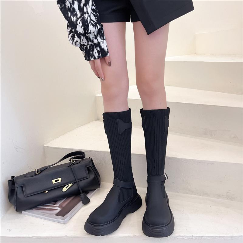 Socks Boots Women's Korean Version Fashion Autumn Over The Knee Boots Thin Knitted Belt Buckle Thick Bottom Boots
