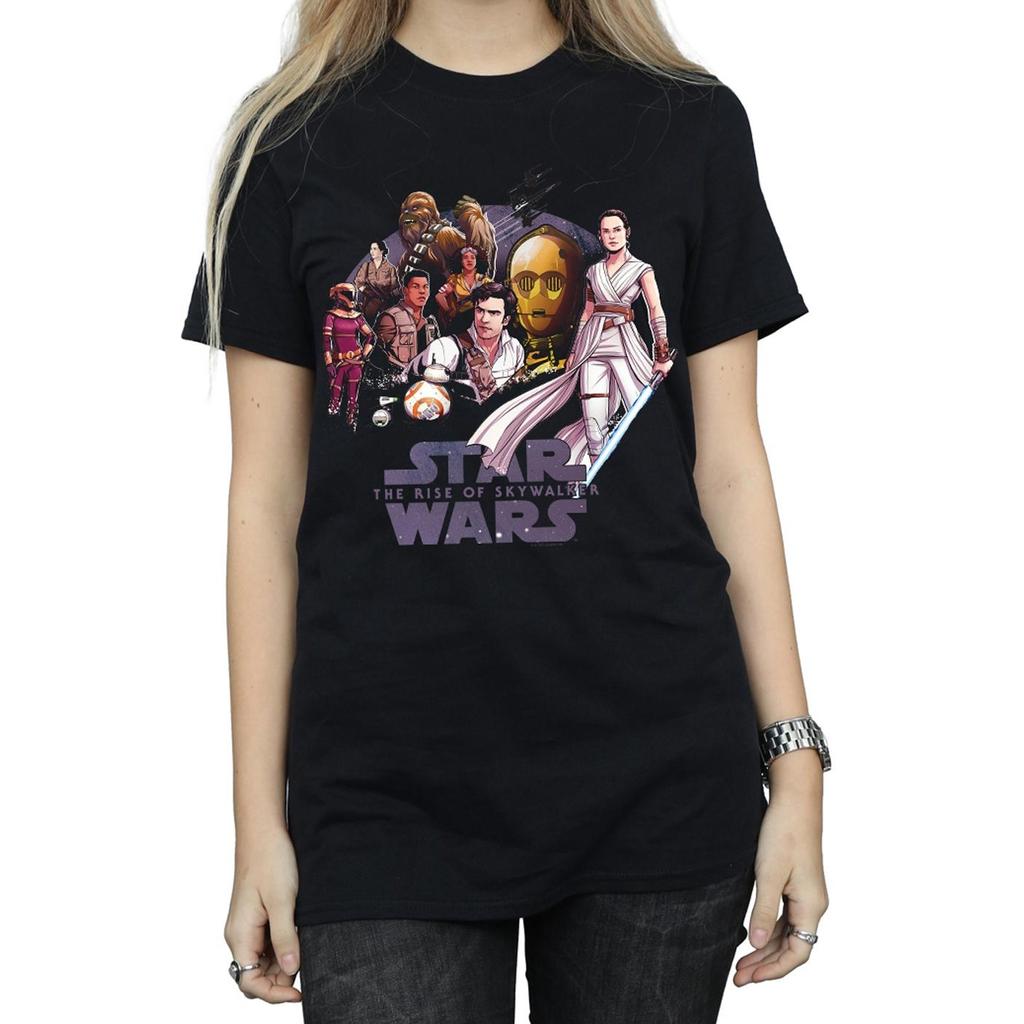 Star Wars The Rise Of Skywalker Womens/Ladies Resistance Rendered Group Cotton Boyfriend T-Shirt