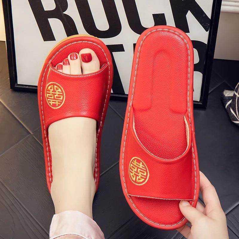 Летние сандалии из натуральной коровьей кожи, домашние тапочки, летние сандалии с открытым носком для мужчин и женщин, пожилые люди, повседневные шлепанцы