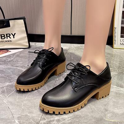 Женские оксфорды, повседневная кожаная обувь, женские туфли на шнуровке на массивном каблуке, туфли-лодочки, студенческие ретро-лоферы для девушек