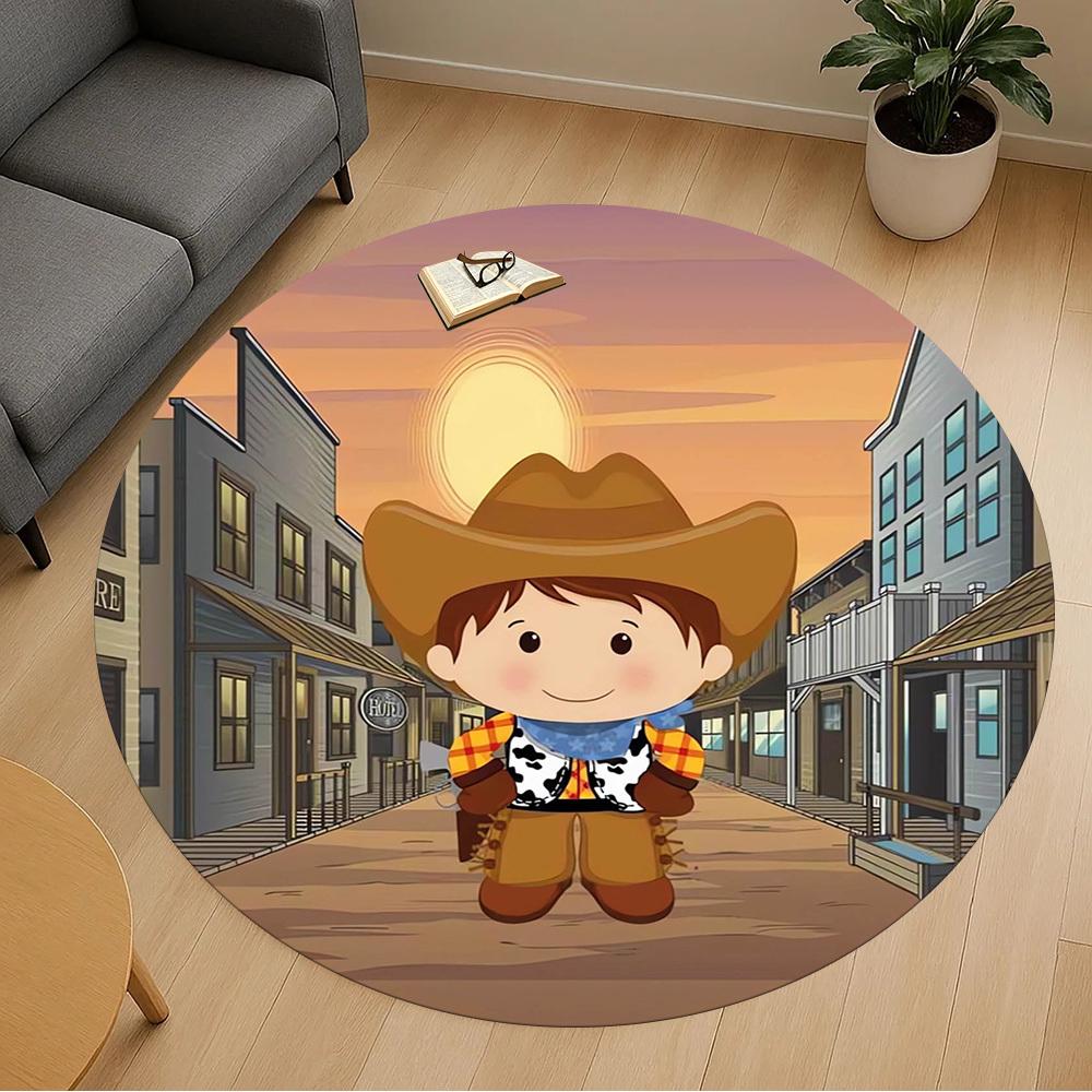 1pc Cowboy Town Round Chair mat Area Rug - Non-Slip, Floor Mat for Office, Bedroom, home decor Christmas Gift p0811420