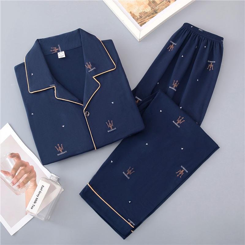 Мужская хлопковая пижама с длинным рукавом - Весна-Зима, Большой размер, Стильная молодежная домашняя одежда