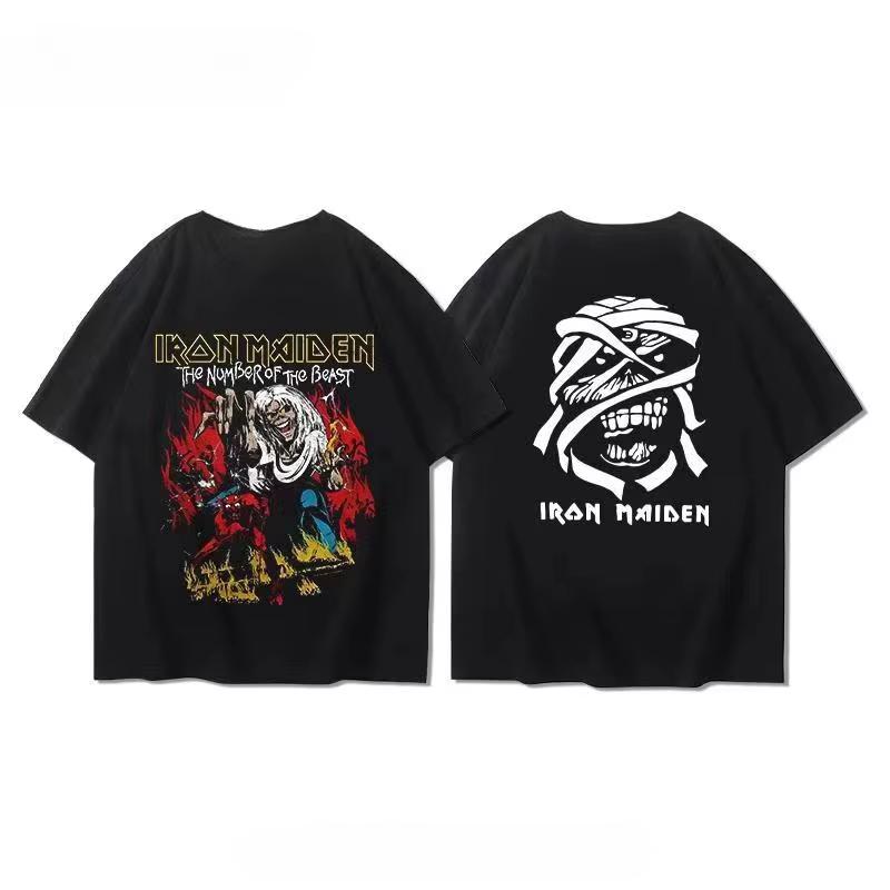 Band Around Short Sleeve T-shirt Male European High Street American Heavy Metal Rock Half Sleeve Ins Y2k Hot Sell New Brand