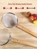 Wooden Handle Stainless Steel Slotted Spoon Mesh Strainer Colander for Noodles and Draining